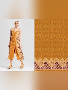 🌟7/25$ Orange Boho Patterned Sleeveless Jumpsuit With V Nexk And Button Front